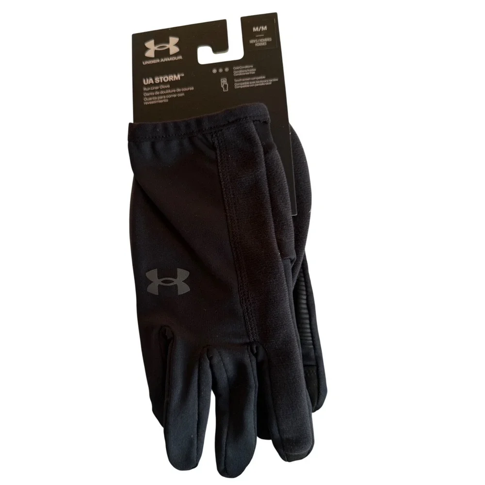 Under Armour UA Storm Run Liner Gloves Black Tech Touch‎ ColdGear Kids Medium M
